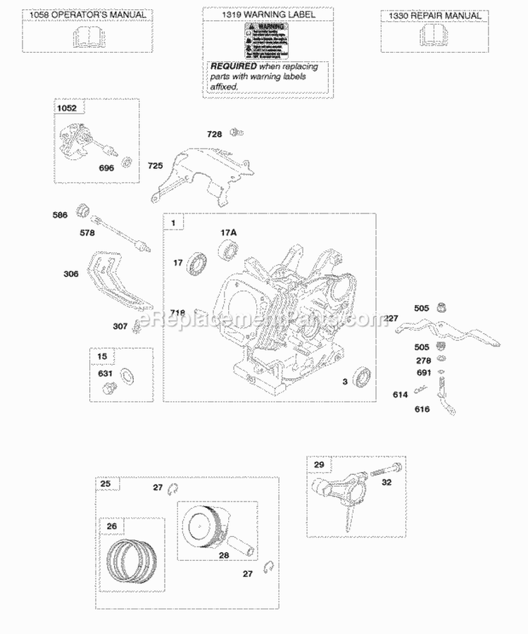 Cylinder PistonRingsConnecting Rod OwnerS Manual Diagram and Parts List for 246437-0084-B1  Briggs and Stratton Engine